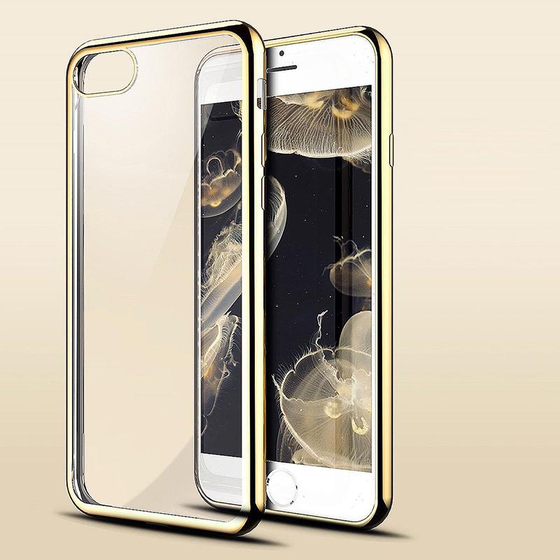 Clear Case for iPhone 7 Plus iPhone 7+ Gel TPU Soft Cover Skin - Gold